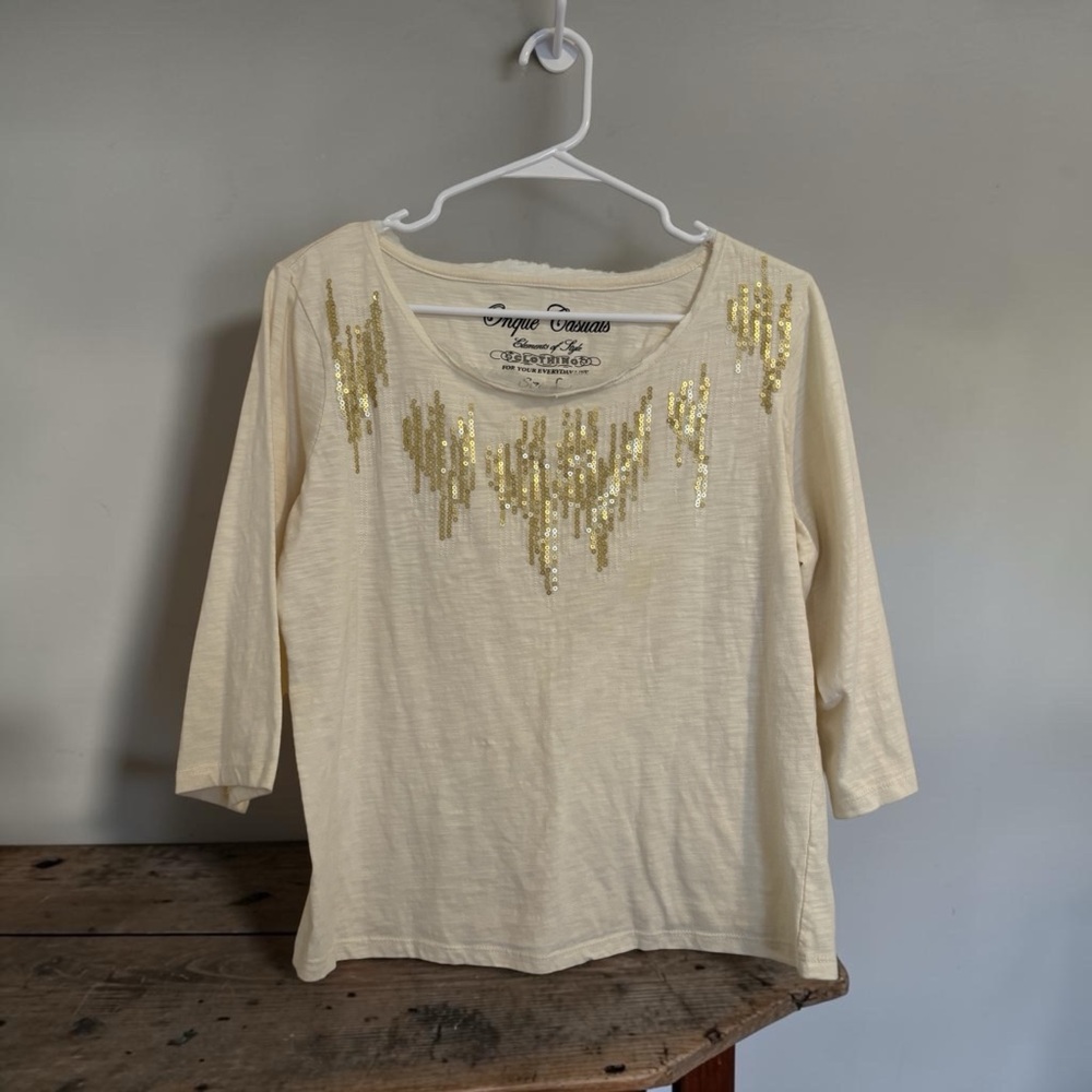 Unique Vintage Cream Sequin Embellished Top | Sparkly Elegant Party Blouse